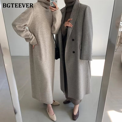 Casual Thicken Warm Women Knitted Dress Full Sleeve Loose Turtleneck Female Sweater Dresses 2021 Autumn Winter Vestidos