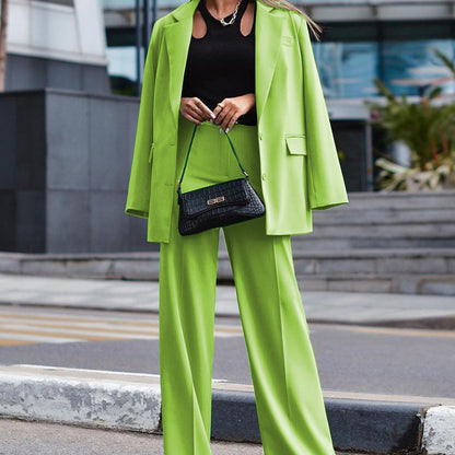 Autumn And Winter New Solid Color Long-sleeved Women's Casual Suit Two-piece Suit