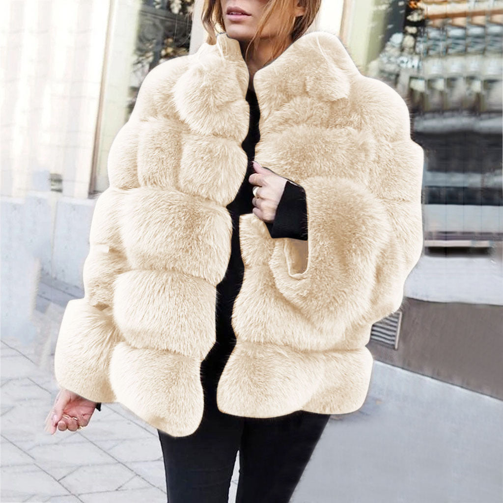 Faux fur stitching women's jacket