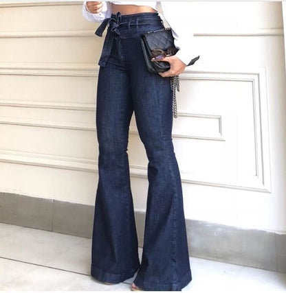 High-Rise Micro-Elastic Lace-Up Flared Trousers Wide-Leg Jeans