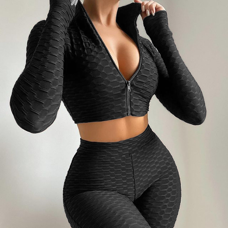 Sets Zipper Stand Collar Long Sleeve Crop TopsHigh Waist Shorts Women Tracksuit