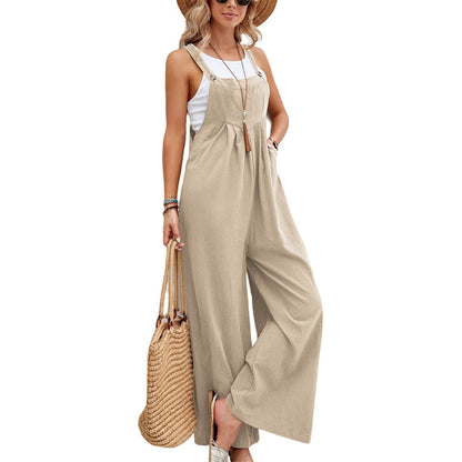 Women's Clothes Hot-selling Solid Color Casual Suspender Trousers Overall