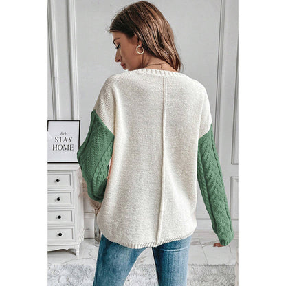 Women's Round Neck Wool Long Sleeve Fashion All-match Contrast Color Sweater