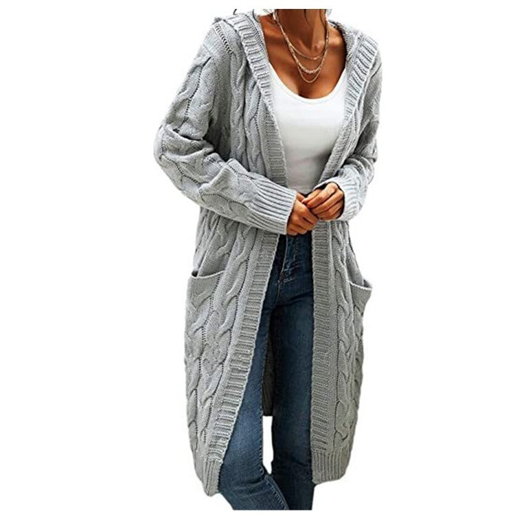 Women's Twisted Design Pocket Long Sleeve Sweater Solid Color Casual Coat