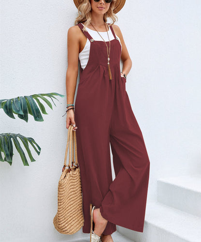 Women's Clothes Hot-selling Solid Color Casual Suspender Trousers Overall