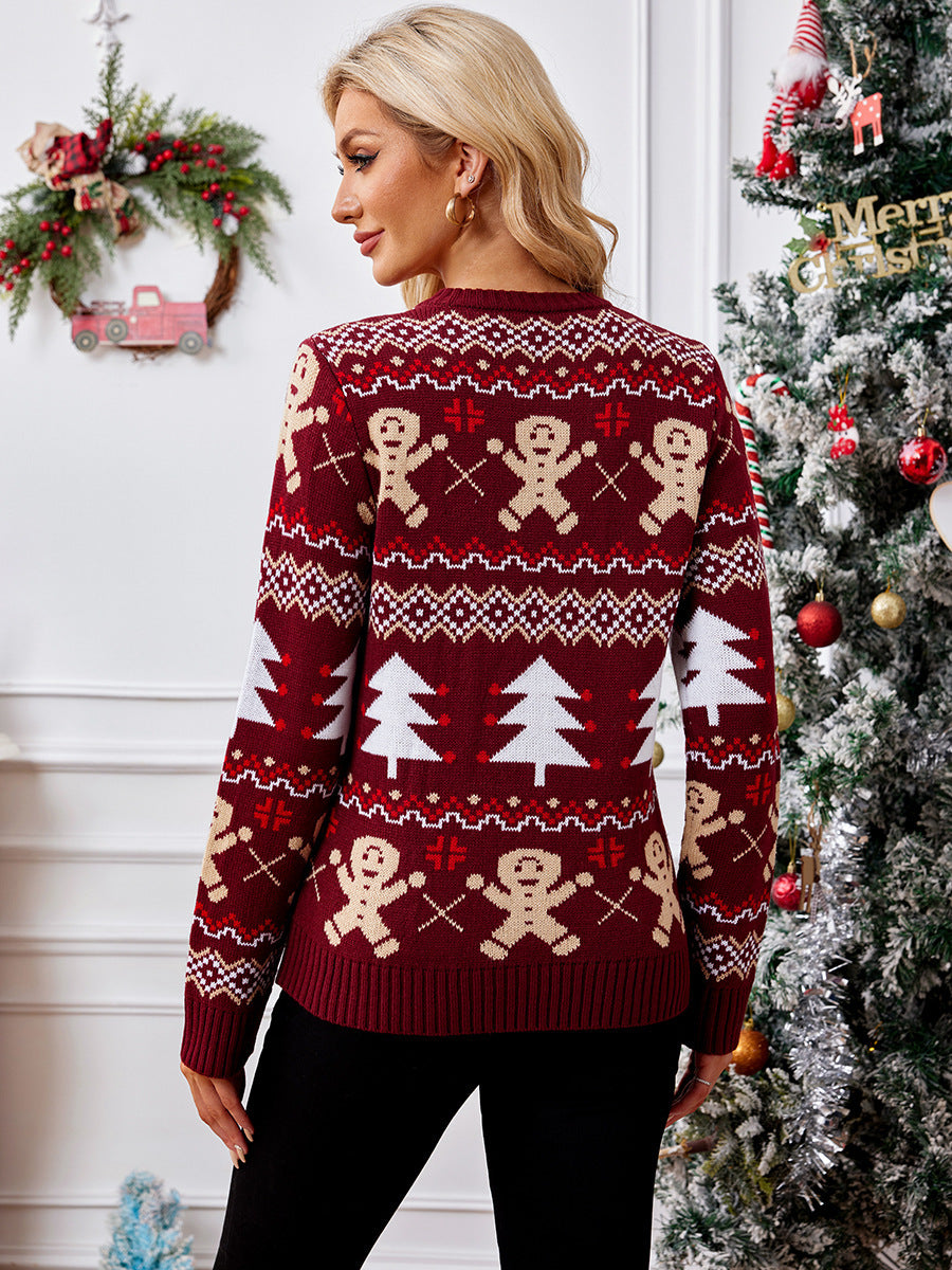 Gingerbread Man Jacquard Leisure Pullover Sweater