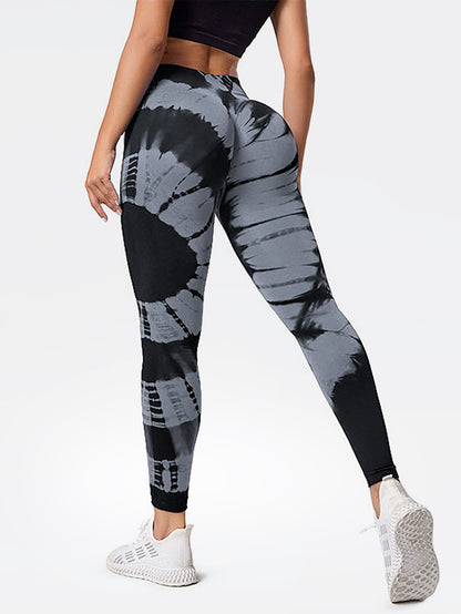 Tie-dye High Waist Tummy Control Butt Lifting Moisture Wicking Quick Drying Seamless Tie Dye Yoga Pants, Running Sports Tight Pants, Women's Activewear