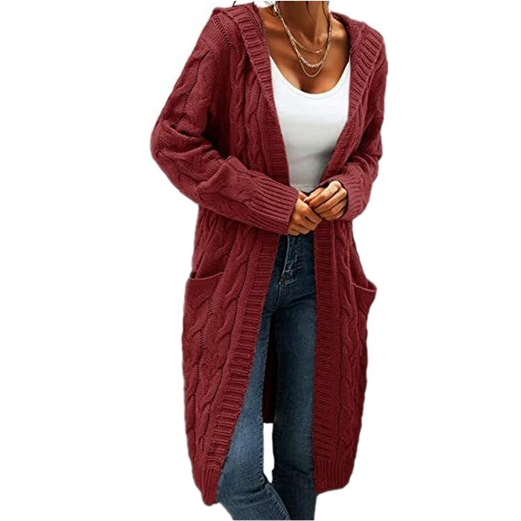 Women's Twisted Design Pocket Long Sleeve Sweater Solid Color Casual Coat