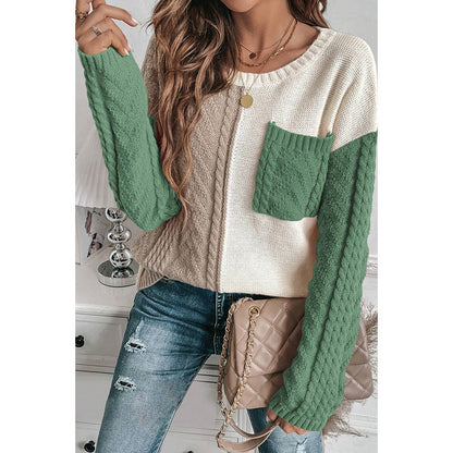 Women's Round Neck Wool Long Sleeve Fashion All-match Contrast Color Sweater