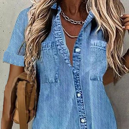 Wear Loose Denim-like Printed Short-sleeved Shirt