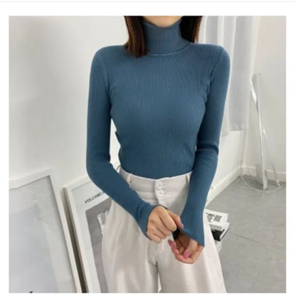 Women Turtleneck Sweaters Autumn Winter Korean Slim Pullover Women Basic Tops Casual Soft Knit Sweater Soft Warm Jumper