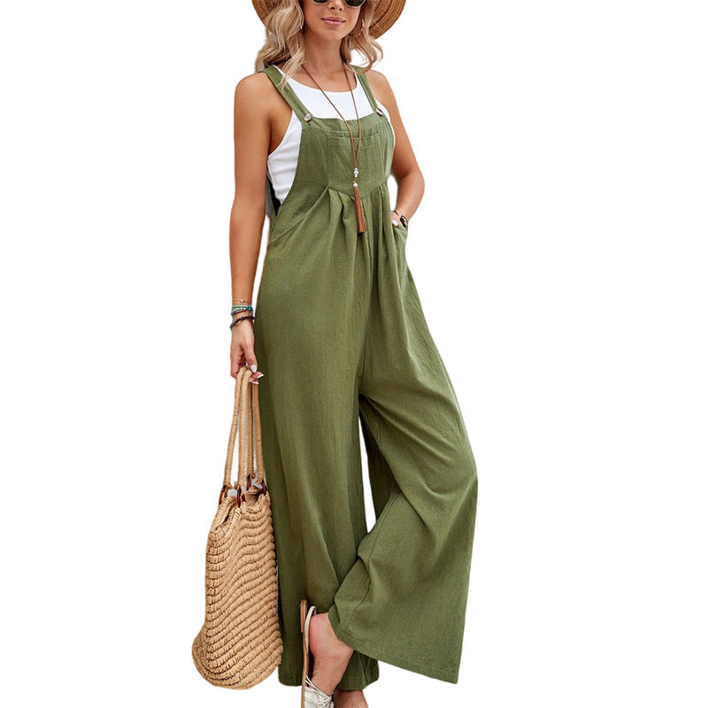 Women's Clothes Hot-selling Solid Color Casual Suspender Trousers Overall